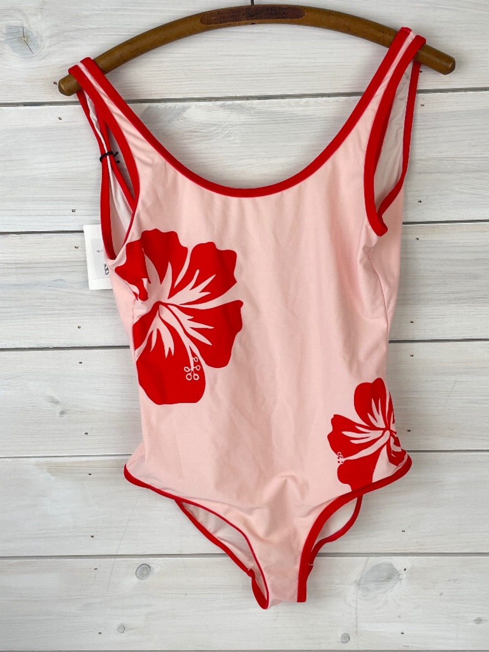 Onia Tahiti Pink Red Floral Kelly One Piece Swim Suit Womens Size Large - NWT
